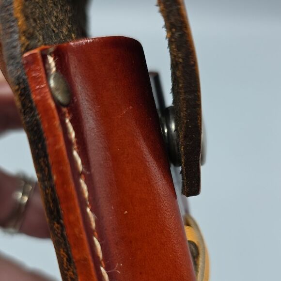 Harley-Davidson Brown and Orange Leather Bag with Cross-Stitch Design - Picture 3 of 17